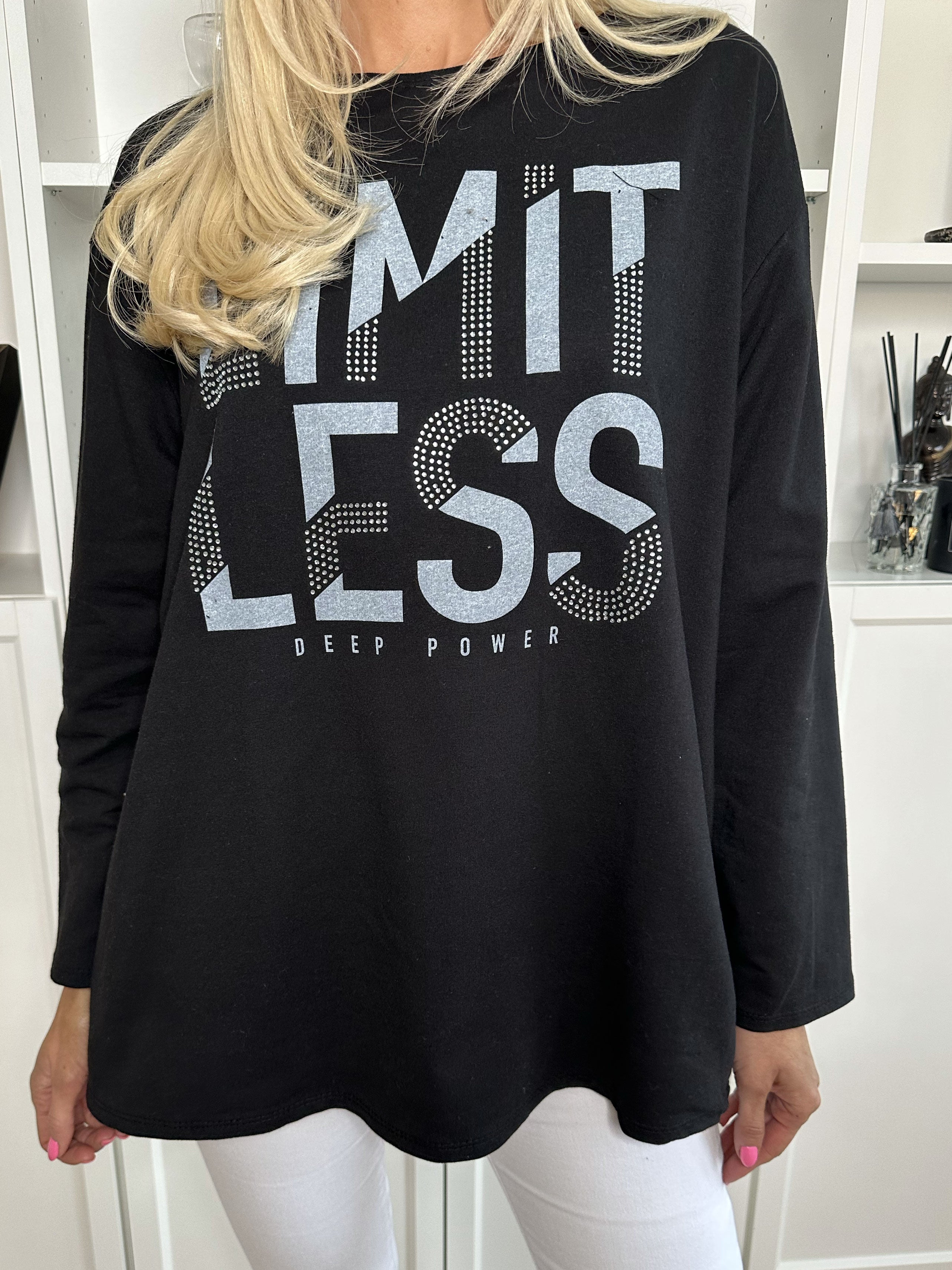 Limitless - Joggingbluse i bomuld med tekst og similisten